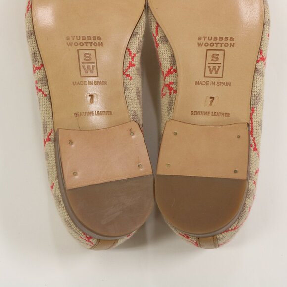 NEW Stubbs & Wootton Size 7 Needlepoint Slipper In Tan, Taupe and Red - Picture 8 of 10